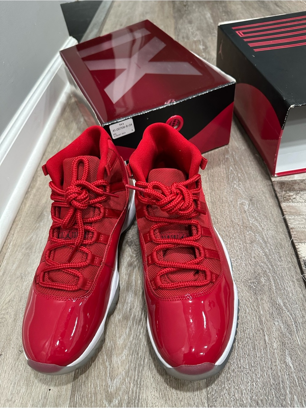 Pre owned men size 10.5 Jordan 11 Red Hi-Top Basketball Sneakers
